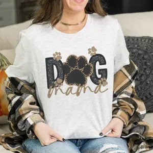 Dog Mama T-shirt- Bleached or Unbleached Options, M Size, Green or Ash Grey Fabric