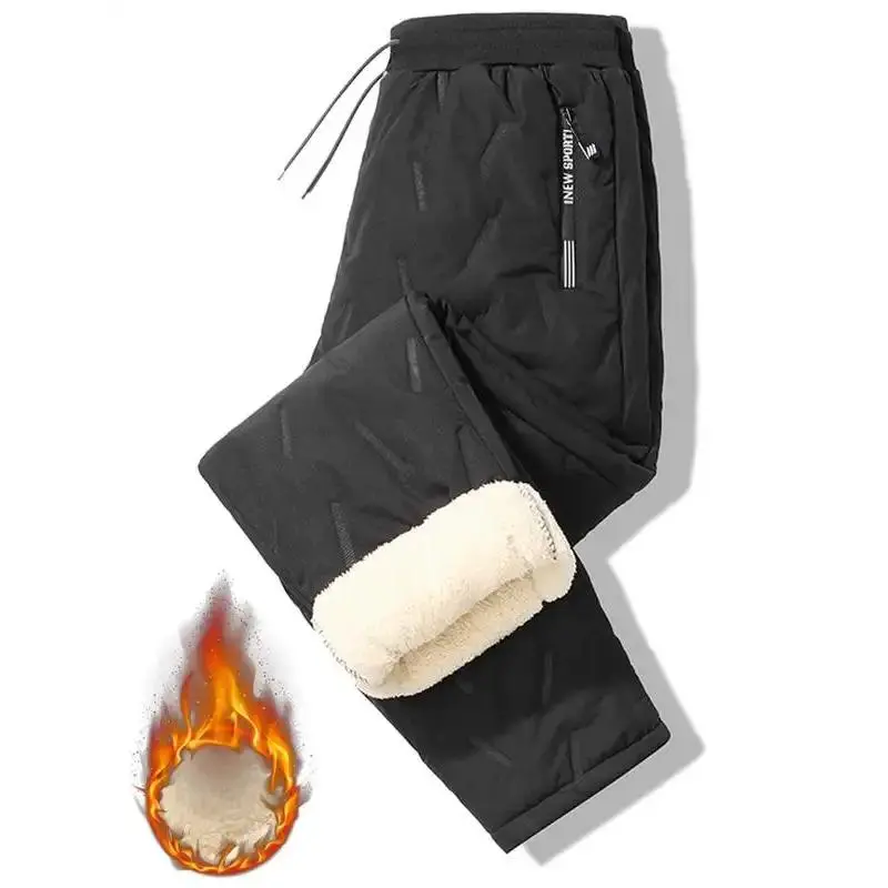 Men's Menswear Pocket Zipper Drawstring Winter Pants - Casual Regular Fit Plain Thermal Lined Fleece Trousers for Cold Weather
