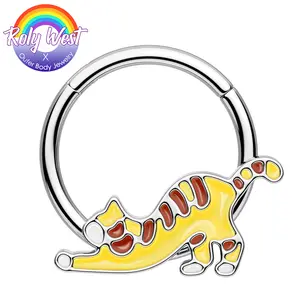 Oufer X Roly Stretching Cat Hinged Segment Septum Ring 14G/16G