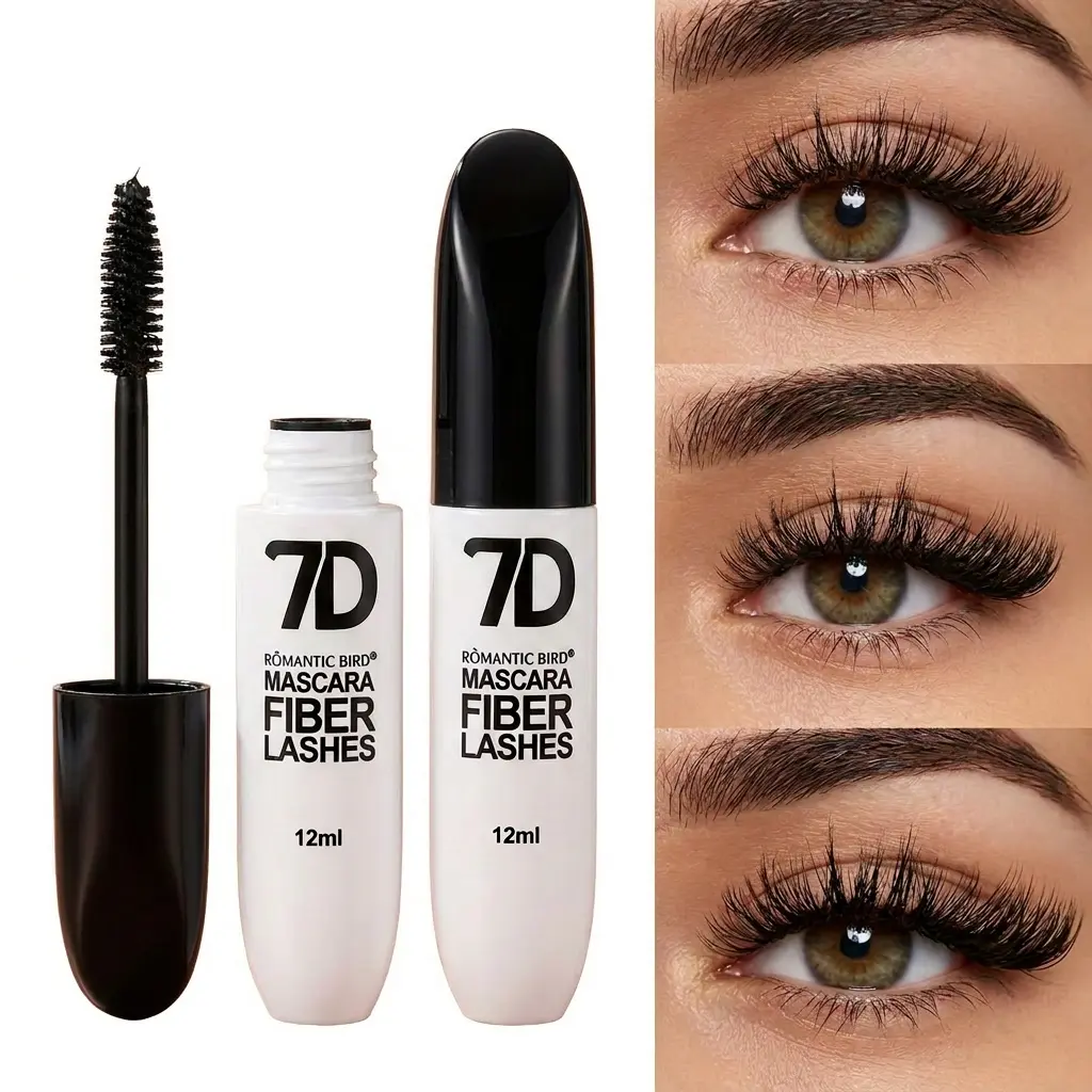 7D Silk Fiber Black Mascara - Dramatic Lashes Lengthening, Volumizing, Curling Mascara, 24-Hour Long-Lasting Waterproof, Easy Eye Makeup for Adults, Ideal Gift for Mother's Day, Parties Festival Cosmetics, Lengthening Mascara, Water Resistant