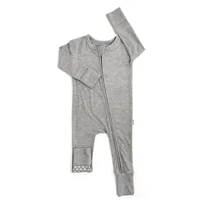 Riley Ribbed ZIP Super Soft & Comfortable 2-Way Zipper Bamboo Viscose Baby Romper with Mitten Cuffs & Fold-Over Feet Newborn to 24m