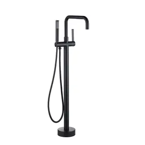 WOWOW Single-Handle Freestanding Tub Faucet Floor Mount Bathtub Filler with Hand Shower in. Matte Black