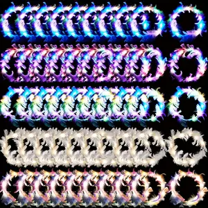 50 Pieces Colorful LED Feather Crown Headband - Adjustable, Light Up, Flashing, Luminous, Festival-Ready Hair Accessories for Women - Bulk Pack, Girls' Favorite, Perfect for Party, Cosplay, and Rave Events