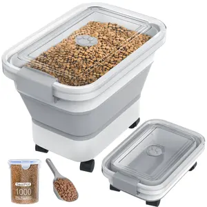 20-23 Lbs Collapsible Dog Food Storage Container, Airtight Pet Food Bin with Wheels & Scoop, BPA-Free, Moisture-Proof for Dogs Cats