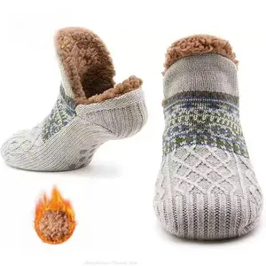 Unisex Coral Fleece-Lined Casual Fluffy Cotton Ankle Socks, Super Warm Non-Slip Winter Home Wear for Men and Women