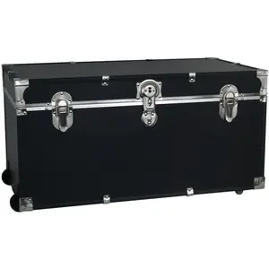 HomeStock Storage Trunk with Wheels & Lock, Seaside Style Heavy Duty 31" Under Bed College Storage Trunk, Latch Closure Type, 30" L x 8.25" W x 18.25" H, Ideal Camp Dorm Room Trunk Footlocker