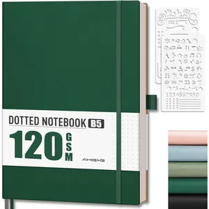 Dotted Journal - Dot Grid Notebook Journal, 120 GSM Thick Acid-Free Paper, Large B5 Dotted Notebook 96 Pages, Leather Softcover, Inner Pocket, Journal Stencil, 7.6'' X 10'' - Green