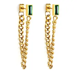 Rectangular emerald green gem earrings