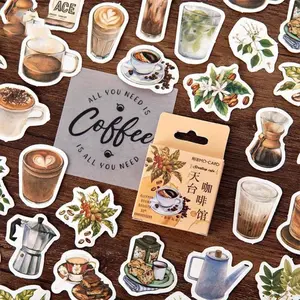 Vintage Coffee Themed Sticker, 46pcs/set Coffee Time Sticker, Decorative Sticker for Scrapbook & Journal & Album Sticker Packs, Crafts Cup Stickers