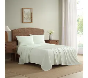 Laura Ashley Bedford Stripe Green Cotton Twin Sheet Set