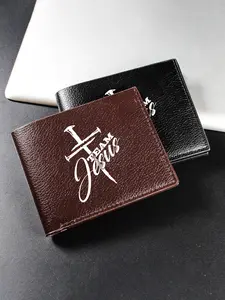 Team Jesus Faith Theme Print Men's PU Leather Wallet, Large Capacity, Multiple Card Slots, Bi-Fold Coin Purse, Fashion Essential
