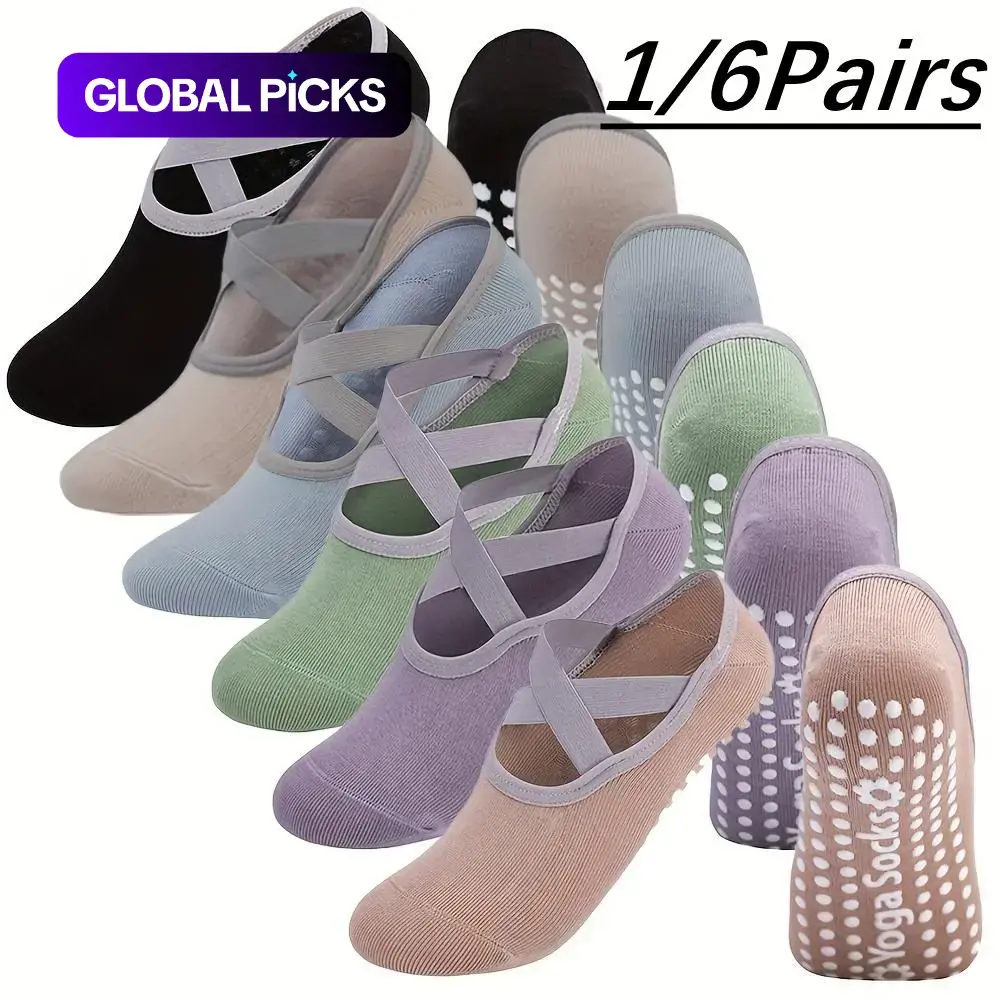 Yoga Socks, Breathable Comfy Socks, Workout Socks, Gym Socks, 1/6 Pairs Women's Short Boat Socks for Pilates, Fitness, Dance & Indoor Activities, Silicone Anti-Slip Soles, Breathable Moisture-Wicking Soft Fabric, Comfortable Polyester #GLOBAL PICKS