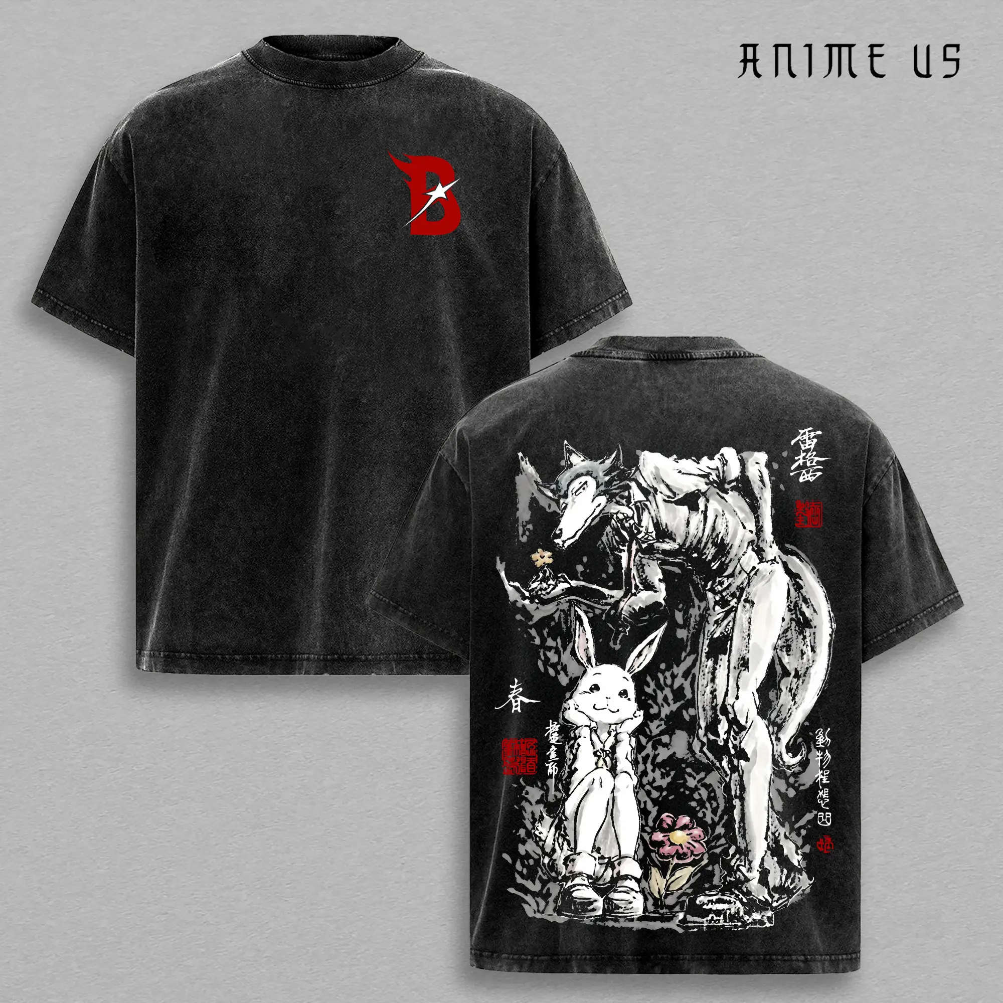 Legoshi Haru Beastars Graphic T Shirt, Anthropomorphic Wolf Anime Tee, Manga Japanese Style Shirt, Acid Washed Oversized Tee, Streetwear Anime Outfit Men Women