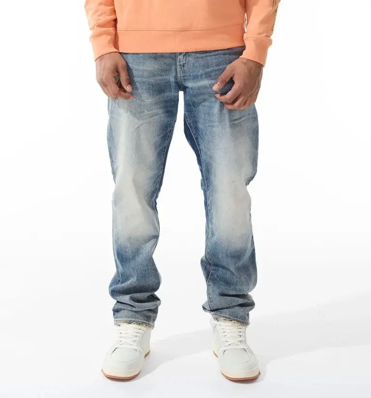 Men's Jordan Craig Aaron 'Tsunami' Relaxed Fit Baggy Straight Cotton Denim Jeans (Lager, JA2130) - Wide Leg Menswear Bottoms, Plain Pants
