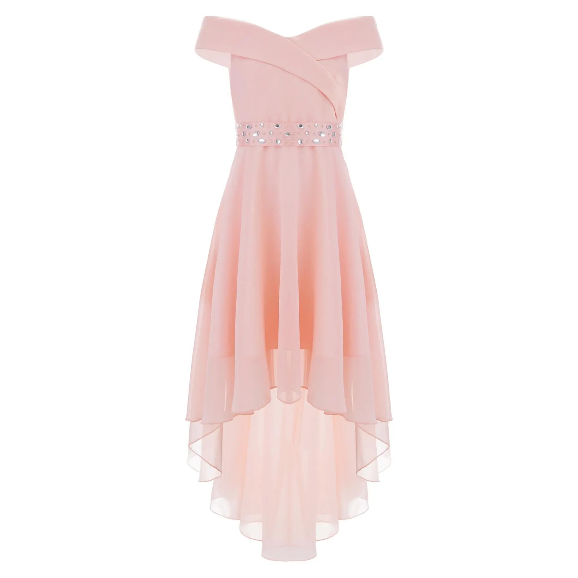 Girls' Off-Shoulder Sweetheart Neckline Chiffon Dress - High Low, Knee & Long, Party Wear for Birthday, 4th July Princess Outfits