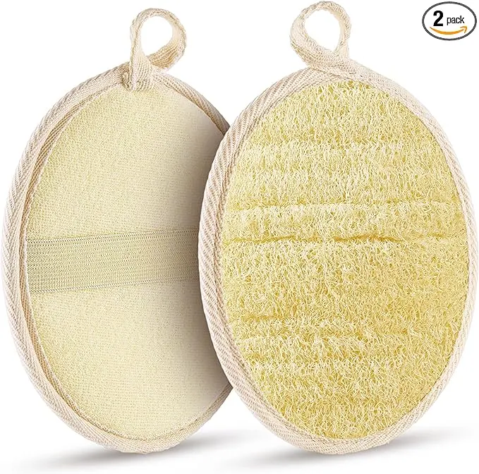 2PCS Premium Natural Loofah Sponge Exfoliating Body Scrubber, Shower Loofah for Men, Women and Kids, Shower Scrubber for Body and Face, Made with Eco-Friendly and Biodegradable Luffa Sponge