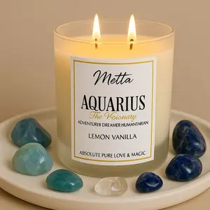 Metta Aquarius Zodiac Candle The Visionary Adventurer, Dreamer, Humanitarian -Scented with Lemon Vanilla Absolute Pure Love Magic