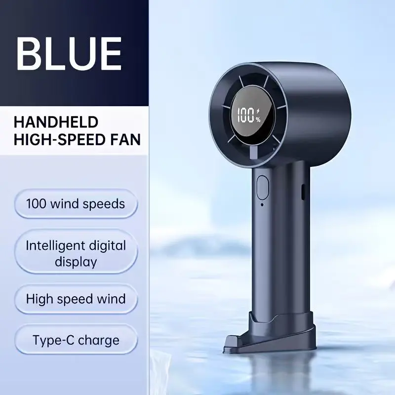 Portable Mini Handheld Fan with Digital Display Screen, Handheld Form, Ultra Quiet, Fastcharging, Lightweight, USB Type-C Plug, Cordless Battery Powered, for Travel, Outdoor Camping, Ideal Gift for Adults (Dark Blue)