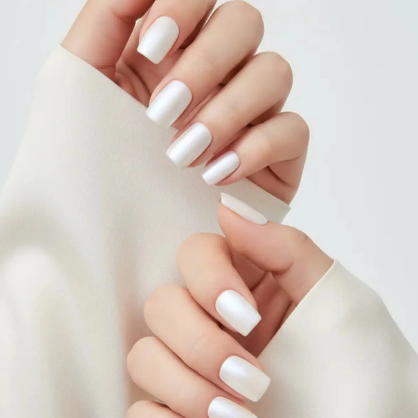nailrosy 10 Pcs Press On Nails Kit Set, Handmade Long Coffin French Tips in Shimmering Pearl White, Glossy Finish for Elegant Nail Art, Nail Kit Set