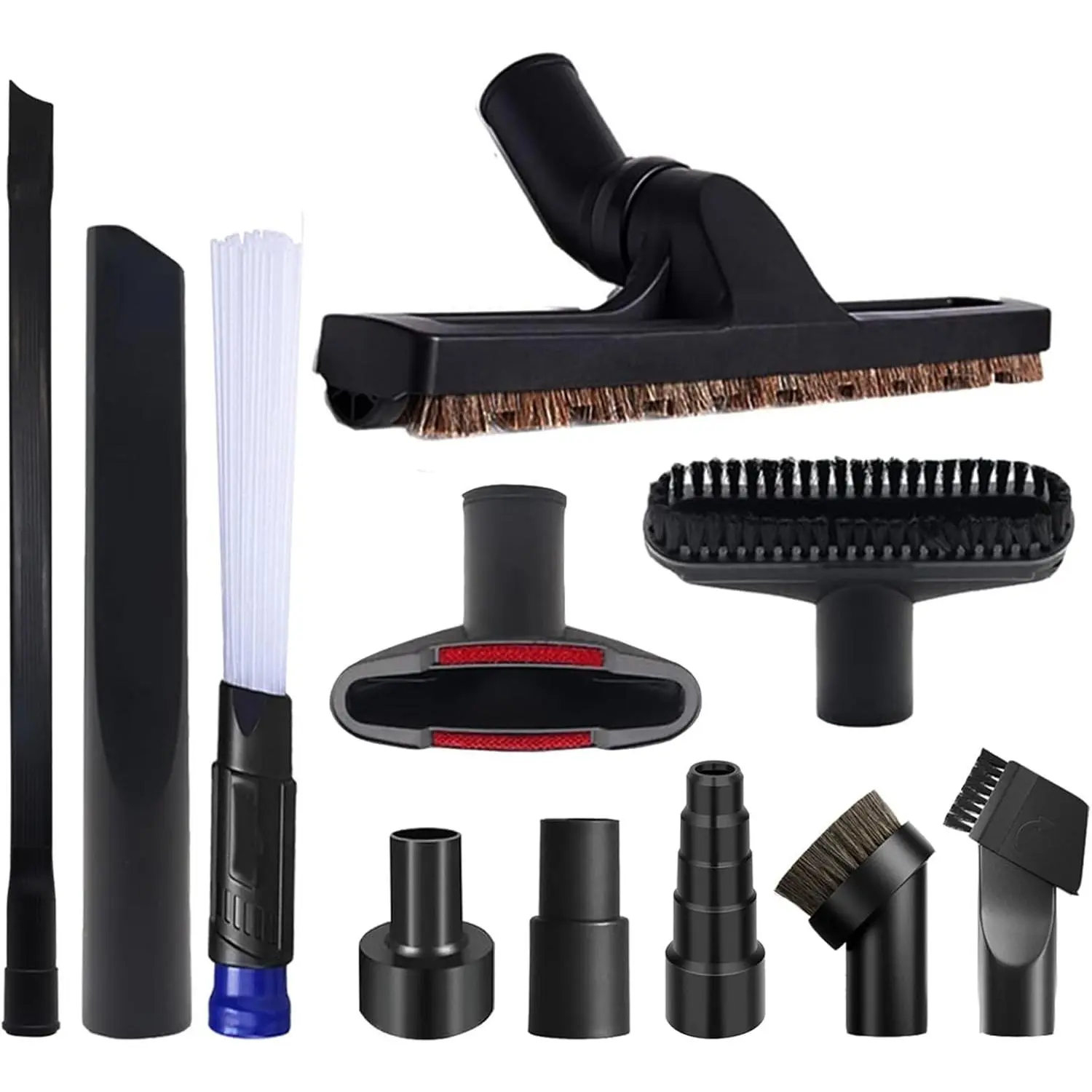 11 count Universal 1 1/4 Inch Vacuum Attachments Kit for Shop Vac Accessories with Vacuum Brush Attachments, Flexible Crevice Tool, Hose Adapters for 2 1/2" to 1 1/4" and 1 7/8" to 1" Hoses