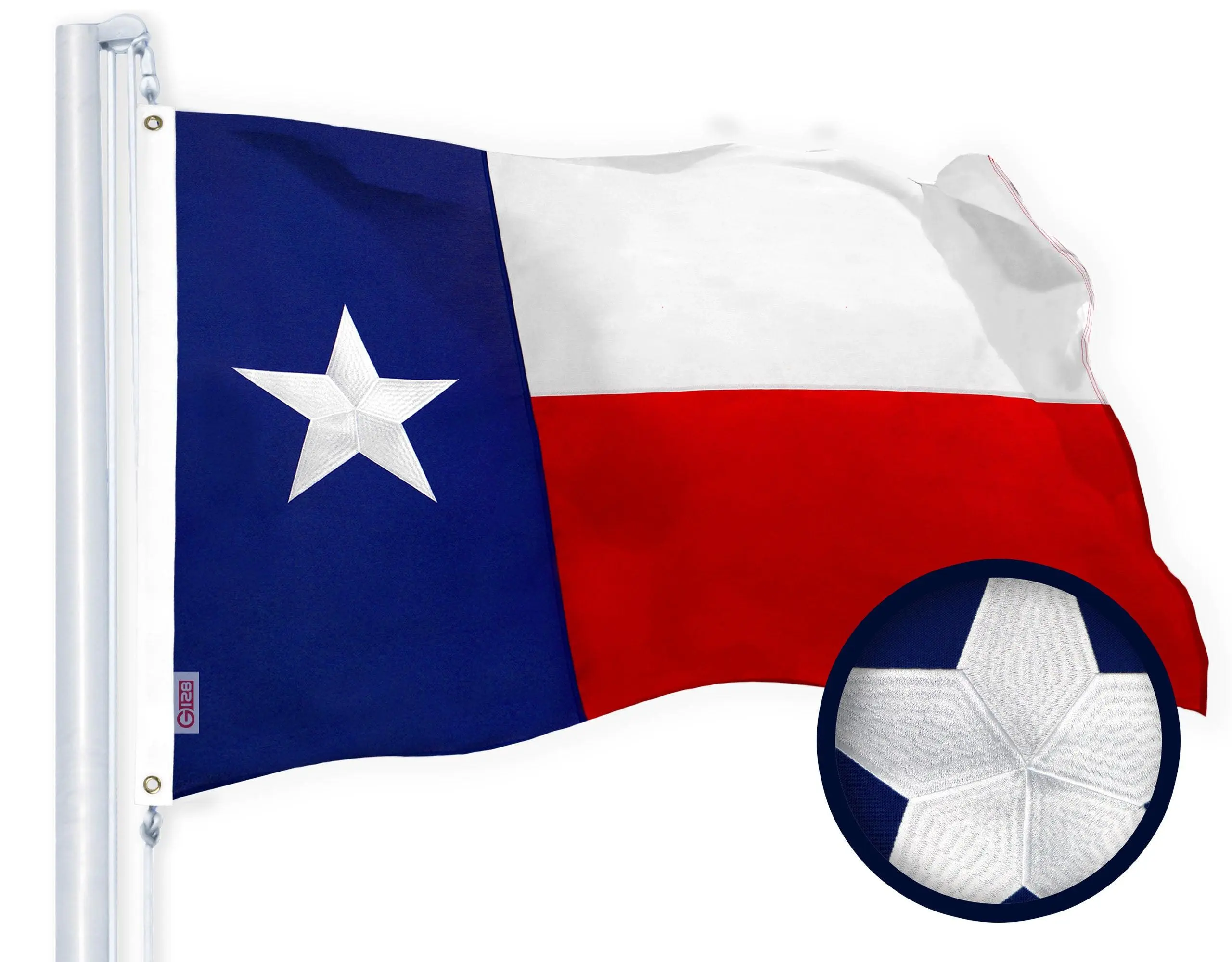 G128 - Texas State Flag 2x3ft Embroidered Stars Sewn Stripes Heavy Duty 220GSM Tough Spun Polyester Quality with Brass Grommets