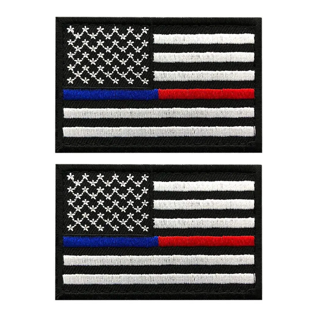 USA Flag Thin Blue Red Line Police - Firefighter Patch [3.0 X 2.0 Hook Patch - 2PC BUNDLE-US7]