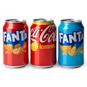UK Imported Limited Edition Flavored Sodas, 4 Can Pack Choose Flavor (Coke Lemon, Fanta Fruit Twist, Pineapple & Grapefruit)