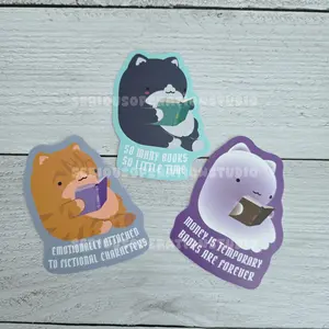 Assorted Bookish Cats Waterproof Vinyl Stickers