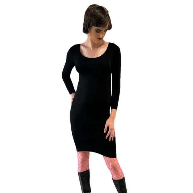 Black Long Sleeve Bodycon Dress – Scoop Neck, Crossdresser & Trans Friendly S-4X