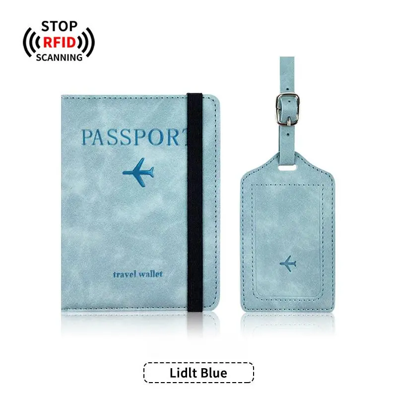 Unisex Faux Leather RFID-Blocking Luggage Tag & Passport Holder Set - Organized, Secure Travel Accessory with Card Slot, Boarding Pass Slot, Scratch-Resistant Design, Interior Pockets#backtoschool