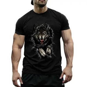 Men'S 3D Wolf Print T-Shirt- Breathable, Casual Short Sleeve Tee for Outdoor& Casual Attire
