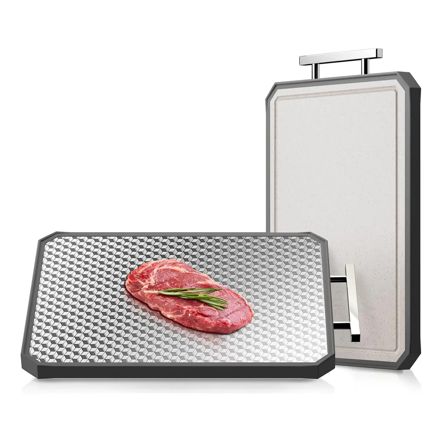 Stainless Steel Cutting Board, Large 16"×11" Double Sided Durable Chopping Board for Kitchen, Cutting Boards for Kitchen, Food Grade Wheat Straw PP & Non Toxic Steel Surfaces, Scratch-resistant, Dishwasher Safe