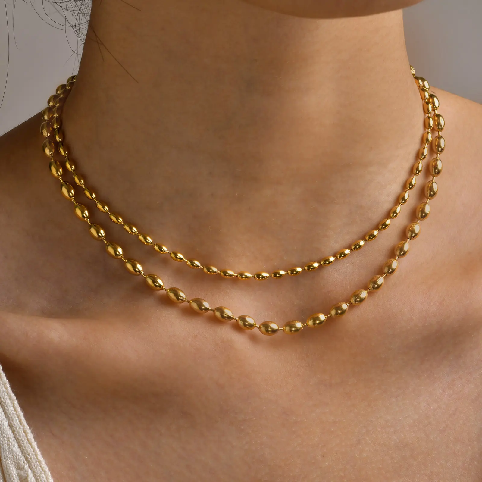ZELESTE Puff Beads Necklace Gold Plated Necklace Simple Minimalist Bohemian Style Chain Necklace Modern Office Lady Beach Everyday Chick Fashion Anniversary Birthday Daily Engagement