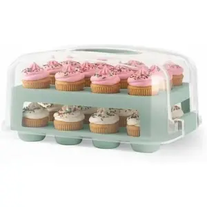EXTRA TALL DOME 24 Cupcake Carrier, Green Cupcake Holder Carries 24 Cupcake Storage Container, Muffin Traveler Two Tier Stand  Cupcake Box