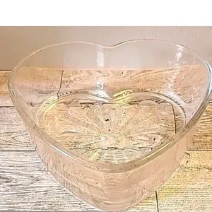 6" Clear Heart Shaped Glass Bowl Candy Dish Trinket Valentines Decor Libbey 5072