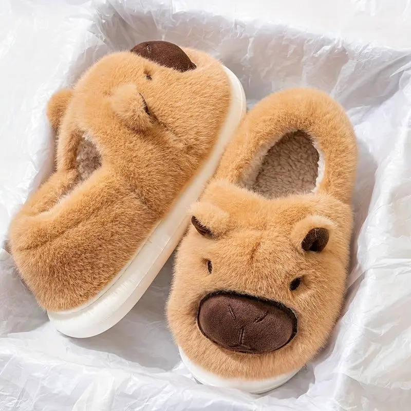 Plush Capybara Slippers Cute Cozy Warm Indoor Outdoor House Shoes for Women & Men Slide