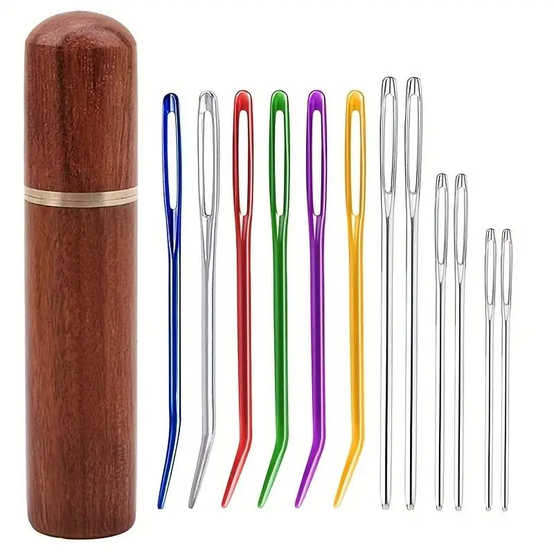 12pcs Large-Eye Blunt Needle, Plastic Bent Tapestry Needle, Stainless Steel Yarn Knitting Needles Sewing Needles Wool Needle Hand Knitting Needle Sewing Knitting Needle For Crochet Projects Bendable Needle Sewing Supplies