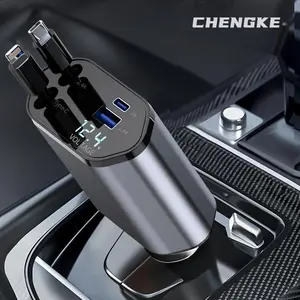 CHENGKE Retractable Car Charger,  2 USB Ports Car Charger, Retractable Cable and 4 in 1 Fast Car Phone Charger 120W with Cord 2.6ft,  Adapter for iPhone 15 14 13 12 Pro Max, Galaxy S23and Type-C Bluetooth Charger car charger adapter