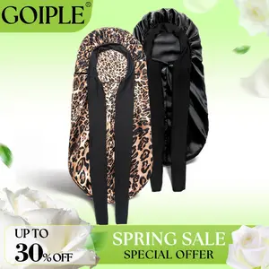 Women's Satin Silk Braid Bonnet - 2 Count Large Long Sleep Cap with Stretchy Tie Band for Braids Elastic Soft Premium Designed Hats (Black&Pink)