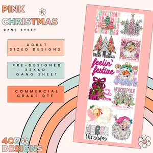 Pink Christmas Direct to Film Pre Made Gang Sheet