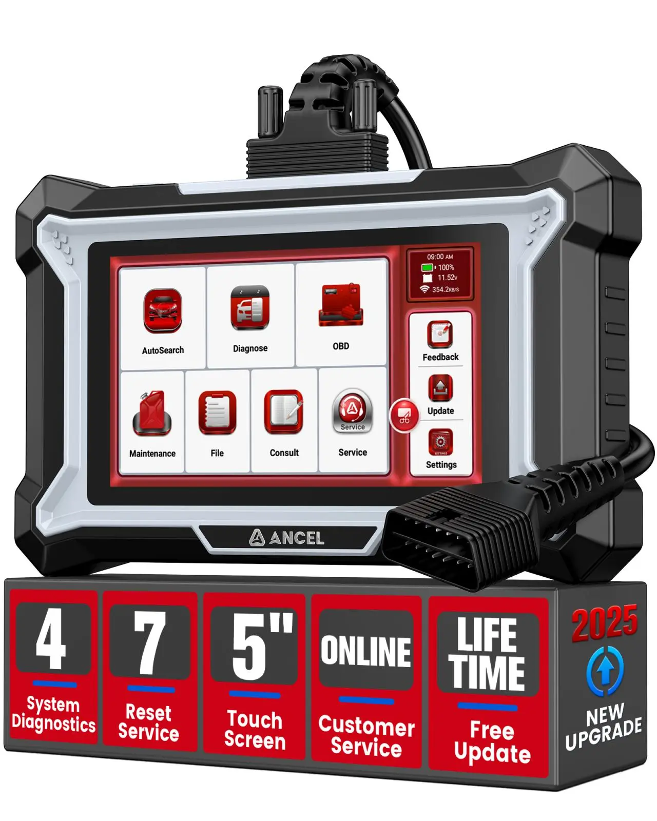 ANCEL DS100 OBD2 Scanner ABS/SRS/Transmission/Check Engine,7 Resets Oil, Brake, BMS, SAS, ETS, Gear Learning, Lifetime Updates,Free Support