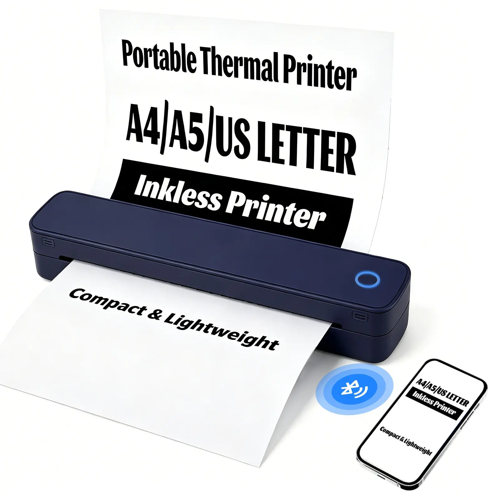 Portable A4 Thermal Pocket Printer, Inkless, Compatible with iOS & Laptops, Ideal for Travel, Office, Home, Tattoo Stickers, Free APP Download