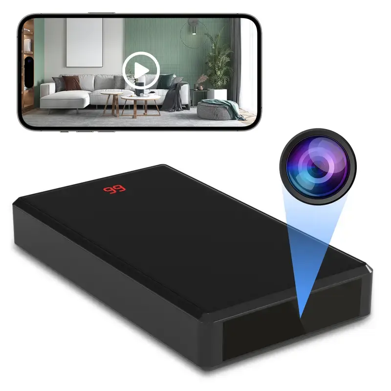 Portable power bank 10000mAh, with full HD 1080P WiFi security monitoring, USB charging camera for both indoor and outdoor use, silent and dark shooting, Micro SD card rechargeable black