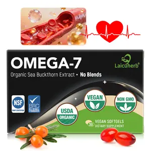 Laicuherb Organic Omega 7 Sea Buckthorn Oil Capsules for Skin Hydration, Organic Omega 7 Supplement with Omega 3 6 9 for Skin, Hair, Nails & Eye Wellness, USDA Organic, 30 Softgels