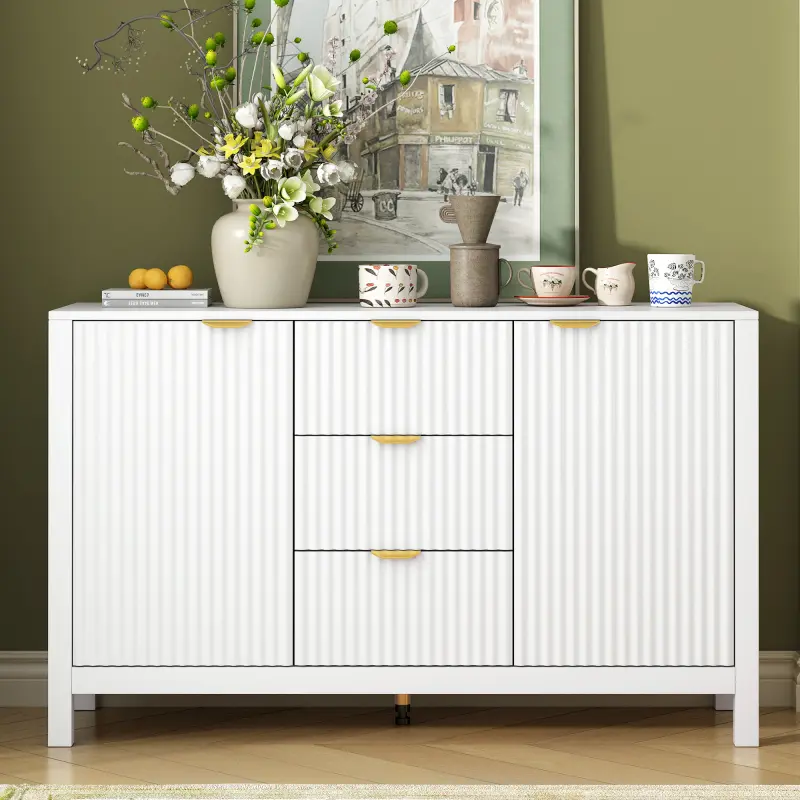 U_STYLE Entryway Cabinet with Wave Design 3 Adjustable Shelves 3 Drawers Soft-Close Doors Storage Console Table Metal Handles for Study Hallway Living Room 3 Colors
