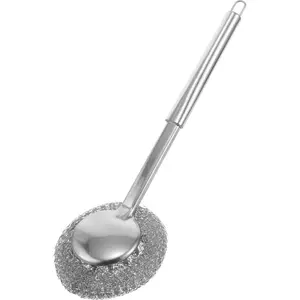 Stainless Steel Pot Brush Kitchen Use, Dishwashing Bowl Cleaner, Home Cleaning Tool, No Scratch, Long Handle Wire Ball Brush