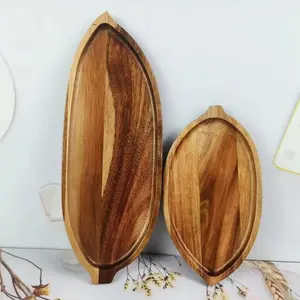 Wooden Leaf Shaped Kitchen Storage Tray, 1 Count Cheese Board, Home Organizer for Coffee Tea Decoration Bathroom Kitchen