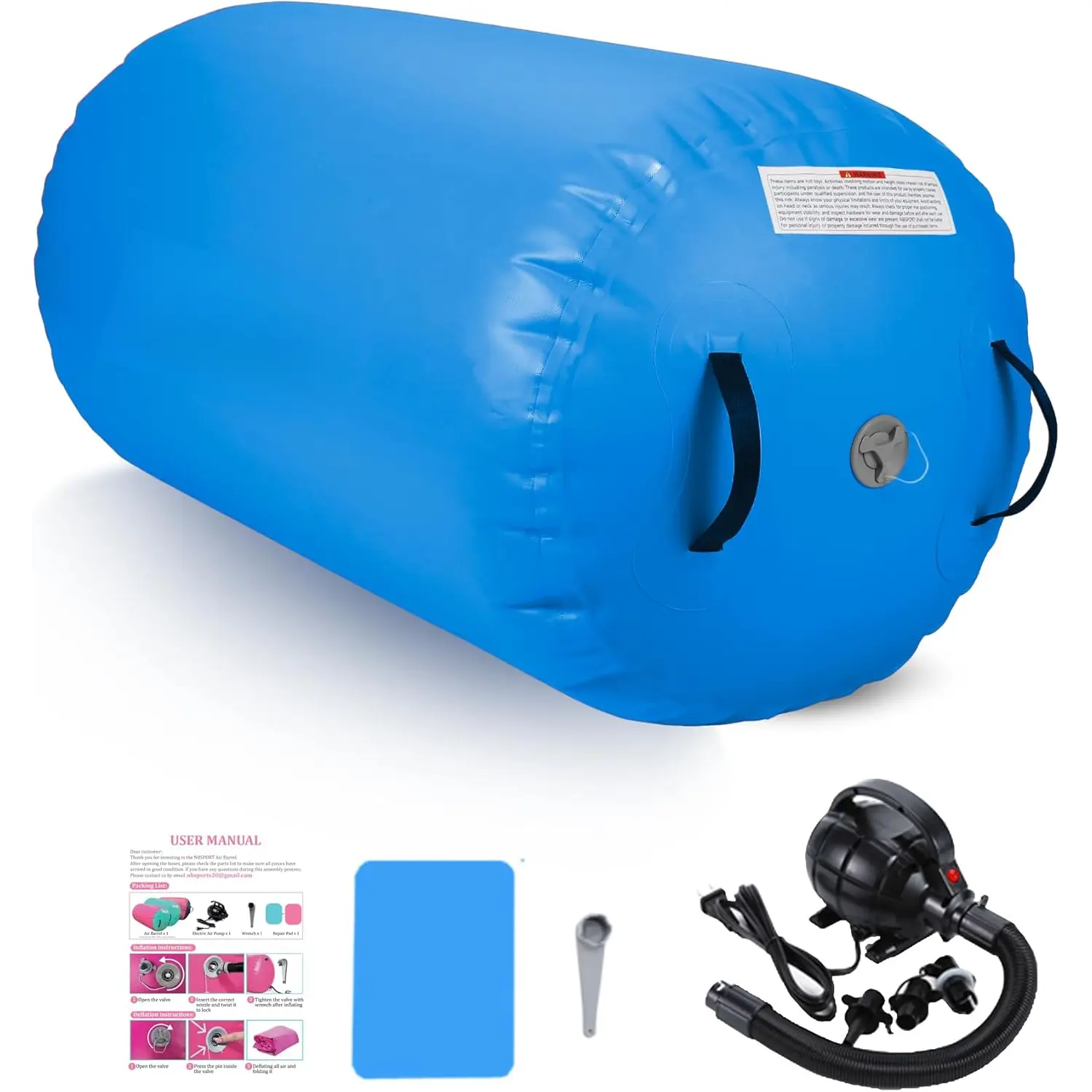 Air Barrel - Air Roller Gymnastics Barrel for  Handspring Trainer, Air Track Tumble Mat with Pump for Gym /Yoga  Exercise/Cheerleading/ and Outdoor Use
