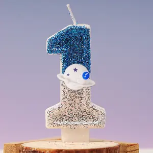 Spaceship Number 1 Birthday Candles - Outer Space Universe Birthday Candles for Cake, 1 Candle Topper for Anniversary Celebrations, Astronaut Rocket Party Decorations for Boys