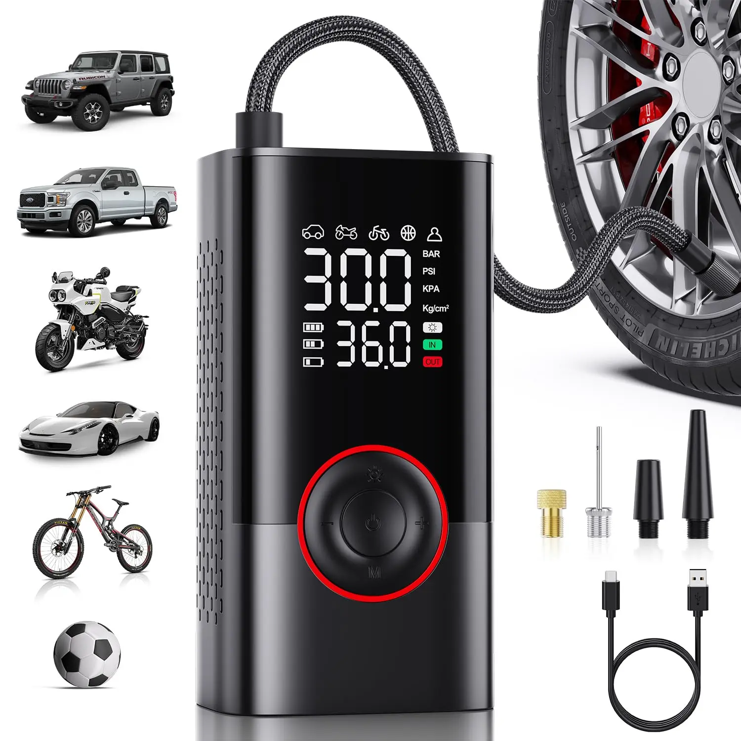 【ToolUpgrade】Portable Air Compressor Tire Inflator - 150PSI Portable Cordless Mini Air Pump with Digital Pressure Gauge, 3X Fast Inflation and Auto Shutoff Function, Suitable for inflating Balls, Motorcycle, Bicycle and Car Tires!